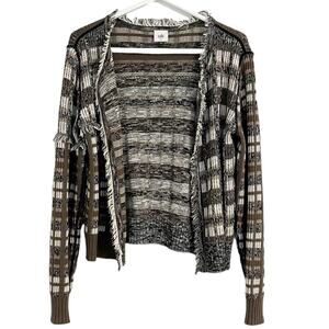 Cabi Classic Cardigan Open Front Fringe Striped Size Small